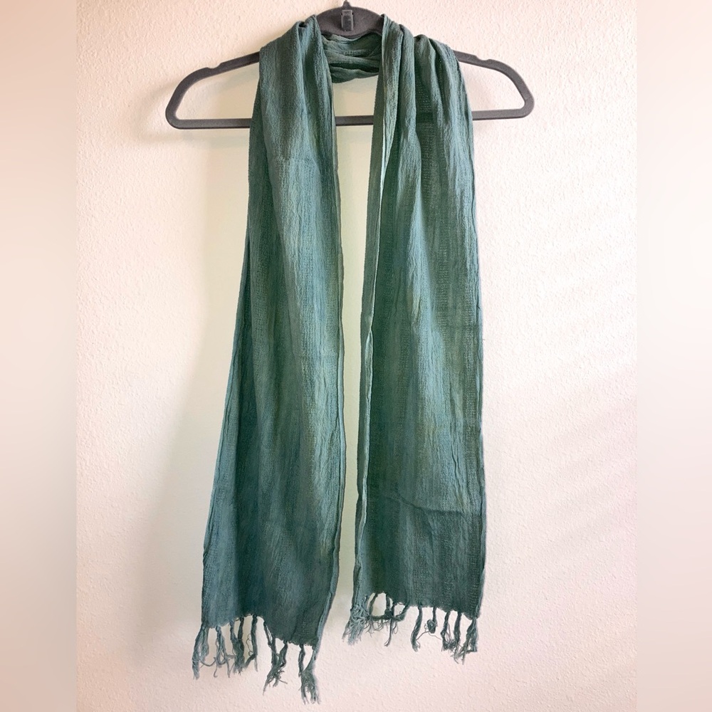 Herbal Green Lightweight Cotton Scarf with Fringe